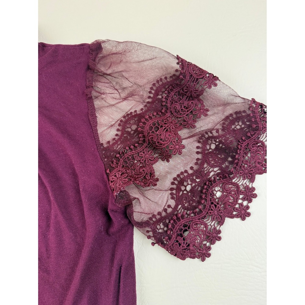Romantic Lace Mesh Sleeve Top Rayon Plum Mock Neck Medium Willow - Picture 3 of 6